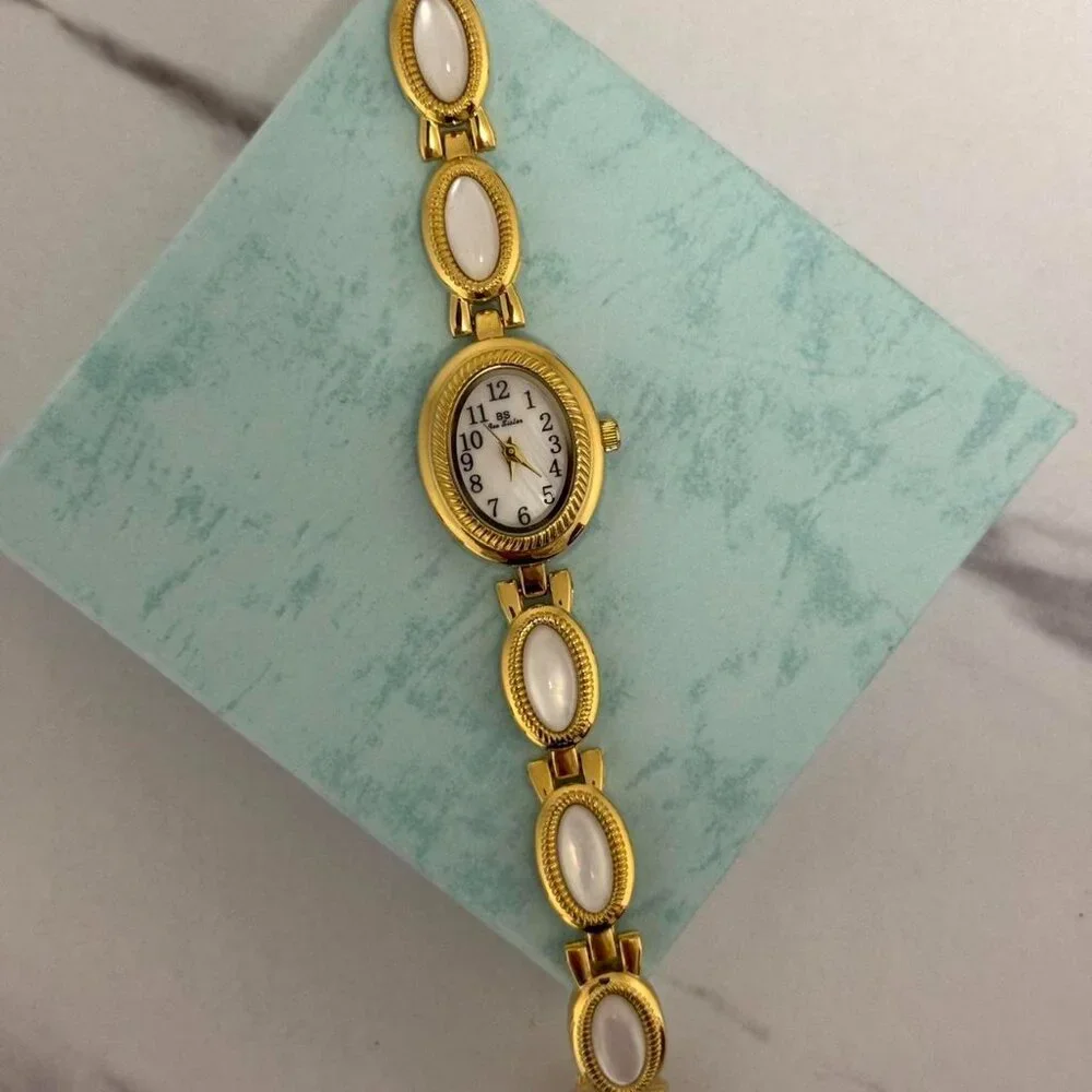 Sku0318 Retro Gold White Gemstone Women Watch Bracelet Stainless steel +gift bag